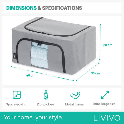 Set of 3 Large Zipping Foldable Fabric Storage Boxes