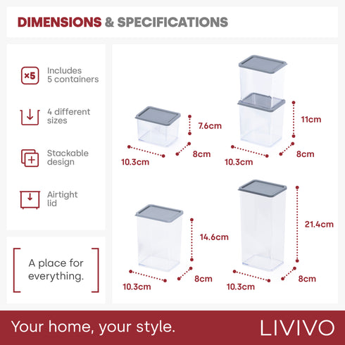 Food Storage Containers Set of 5 - Grey