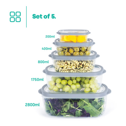 5 Airtight Meal Prep Container Set - Rectangular