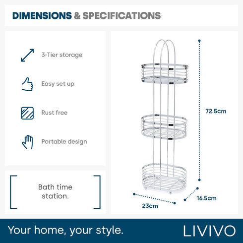 3 Tier Floor Standing Oval Chrome Bathroom Caddy
