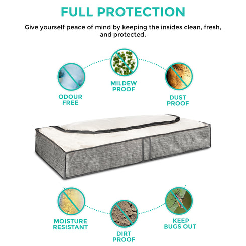 Set of 2 Grey Linen Printed Underbed Storage Bag with Viewing Panel