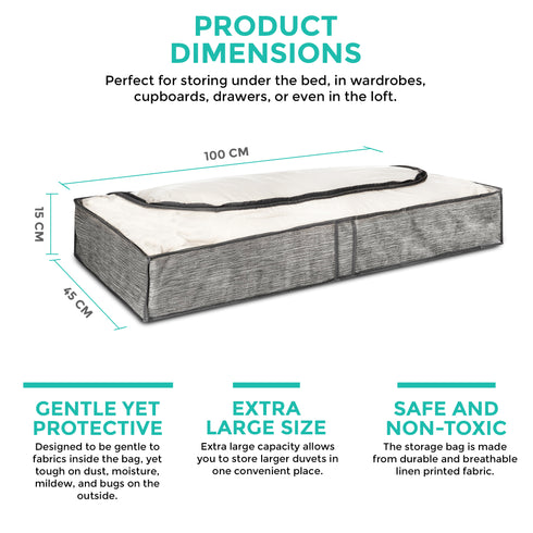 Set of 2 Grey Linen Printed Underbed Storage Bag with Viewing Panel