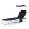 Folding Sun Lounger with Sun Shade - Black