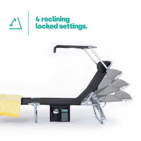 Folding Sun Lounger with Sun Shade - Black