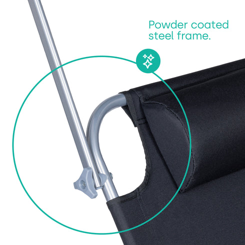 Folding Sun Lounger with Sun Shade - Black