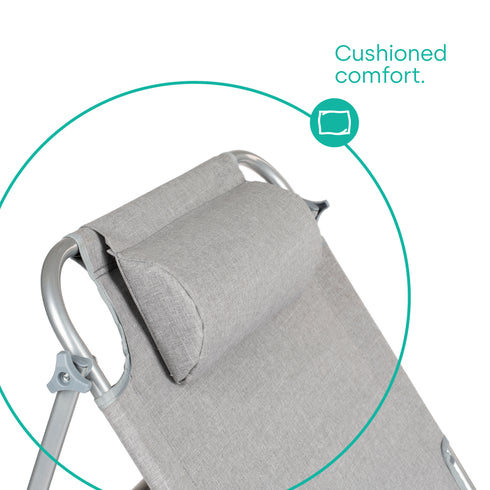 Folding Sun Lounger with Sun Shade - Grey