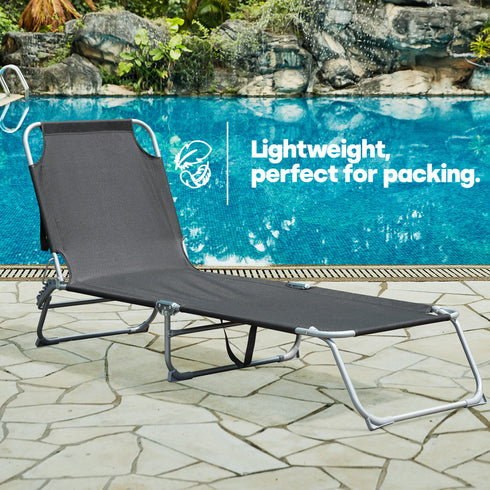 Folding Sun Lounger - Black