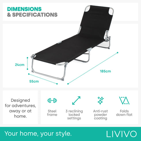 Folding Sun Lounger - Black