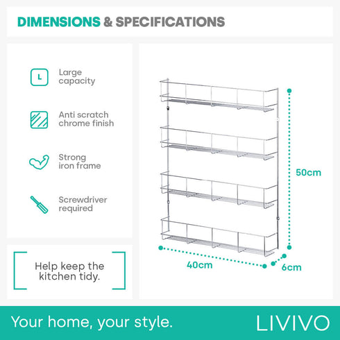 Cupboard Door Spice Rack - 4-Tier