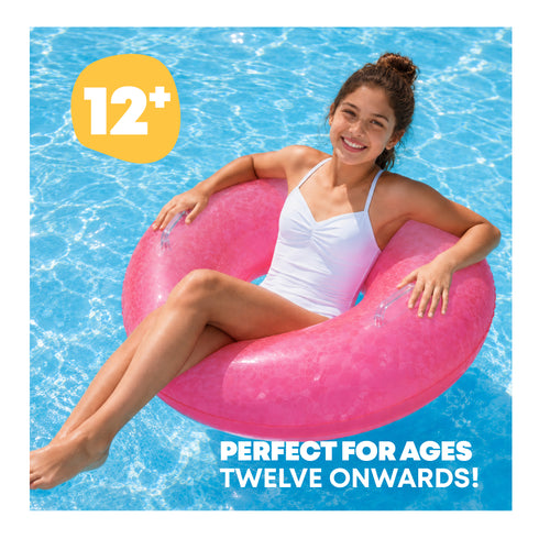 Splash! Inflatable Swim Ring 105cm Holographic Diamond Print Float with Handles - Neon Pink