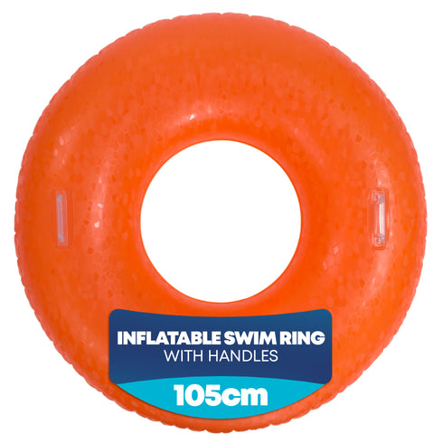 Splash! Inflatable Swim Ring 105cm Holographic Diamond Print Float with Handles - Neon Orange