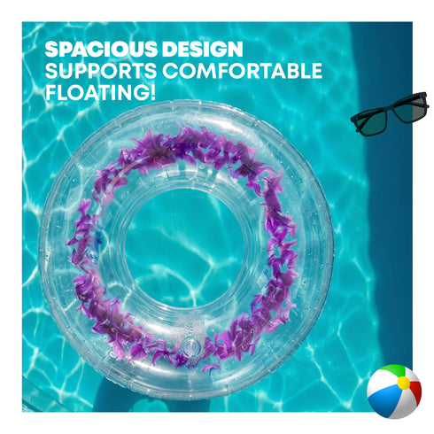 Splash! Inflatable Swim Ring 105cm - Transparent Feather-Filled Pool Float - Purple