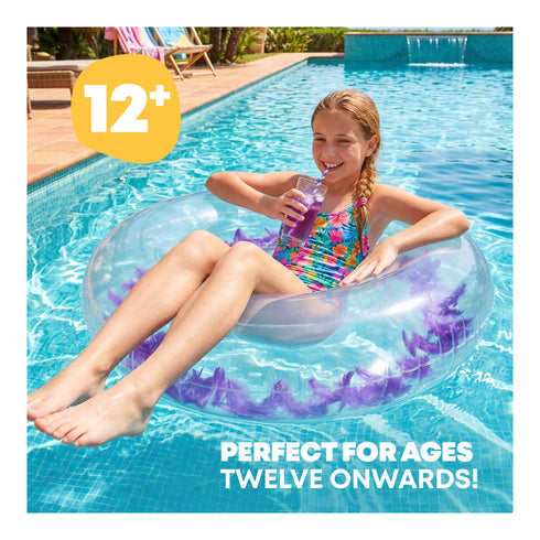 Splash! Inflatable Swim Ring 105cm - Transparent Feather-Filled Pool Float - Purple
