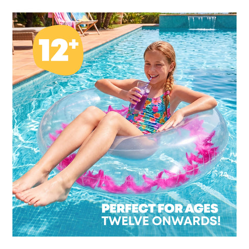 Splash! Inflatable Swim Ring 105cm - Transparent Feather-Filled Pool Float - Pink