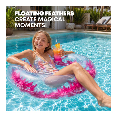 Splash! Inflatable Swim Ring 105cm - Transparent Feather-Filled Pool Float - Pink