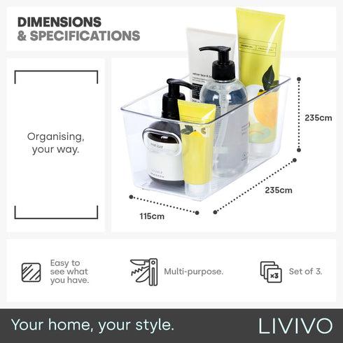 3 Clear Storage Tubs