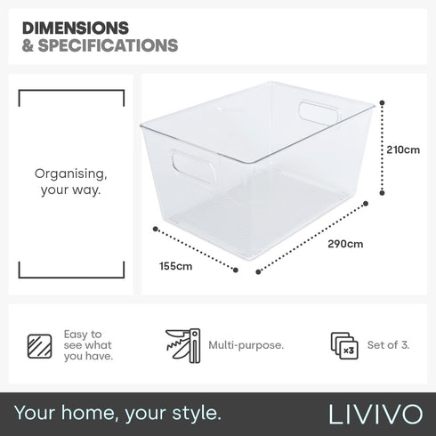 3 Clear Storage Tubs - XL