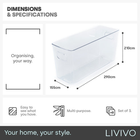 3 Clear Storage Tubs - Large