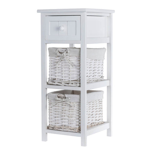 Wicker 2-tier Bedside Table Unit - White