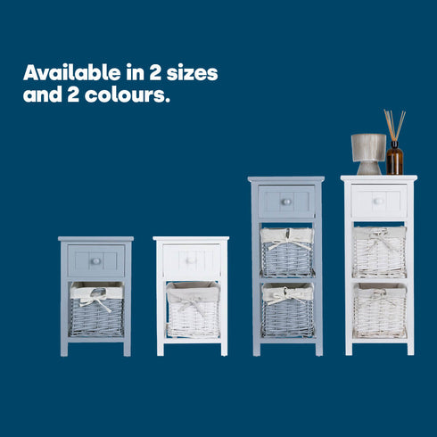 Wicker 2-tier Bedside Table Unit - White