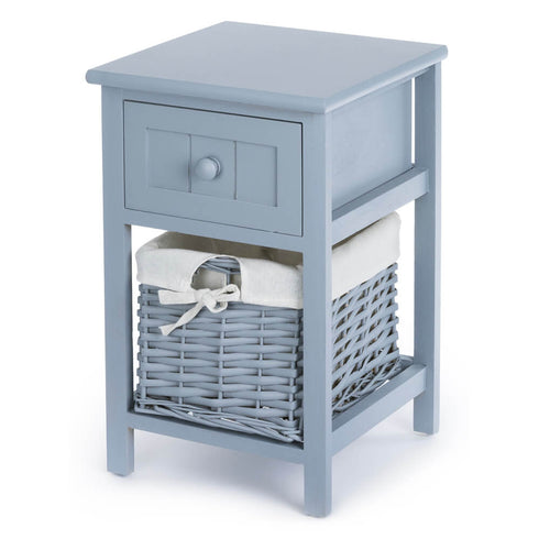 Wicker 1-tier Bedside Table Unit - Grey
