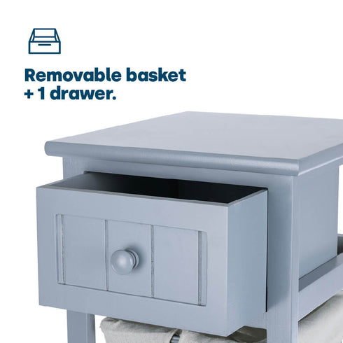 Wicker 1-tier Bedside Table Unit - Grey