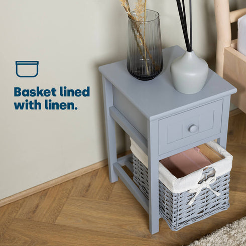 Wicker 1-tier Bedside Table Unit - Grey