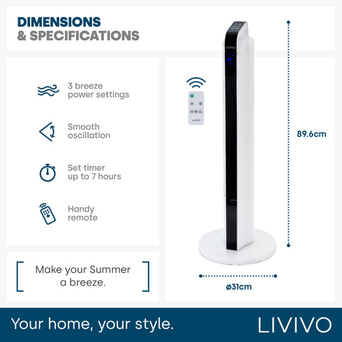 35" Tower Fan - White