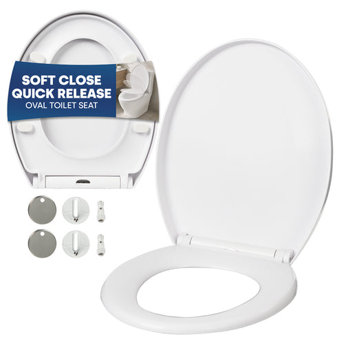 Livivo Soft Close Toilet Seat - Oval White with Quick Release Button for Easy Cleaning