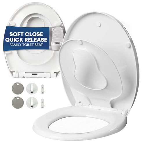 Livivo Soft Close Family Toilet Seat - Oval White with Quick Release Button for Easy Cleaning