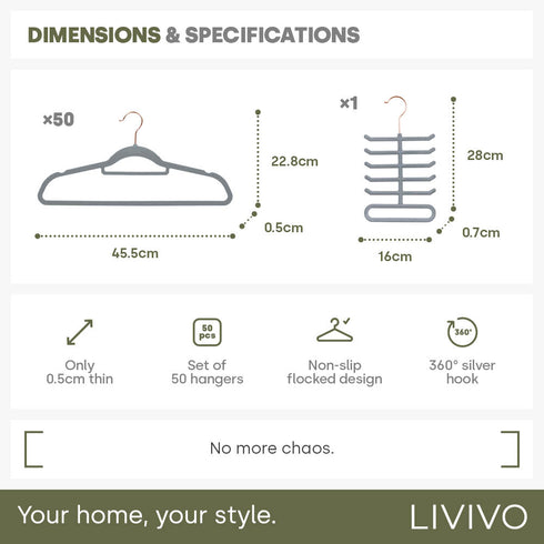50pc Velvet Hangers - Grey