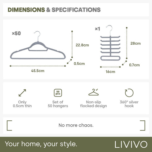 50pc Velvet Hangers - Grey
