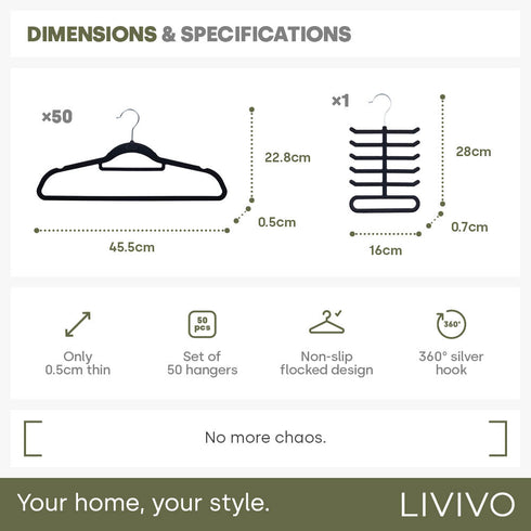 50pc Velvet Hangers - Black