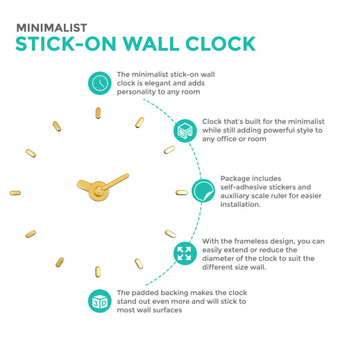Large Stick-on Wall Clock - Gold