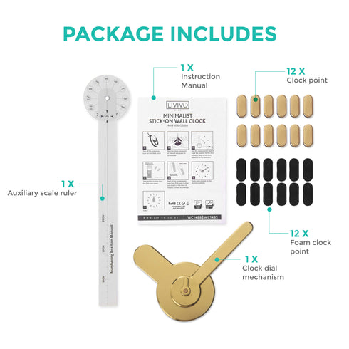 Large Stick-on Wall Clock - Gold