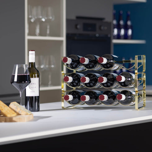 Stackable Wine Bottle Rack Metal Storage Stand Gold Chrome