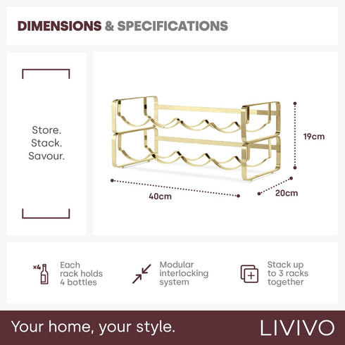 Stackable Wine Bottle Rack Metal Storage Stand Gold Chrome