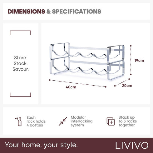 Stackable Metal Wine Bottle Rack Silver Storage Stand