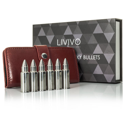 Whisky Bullet set with Leather Pouch - Red
