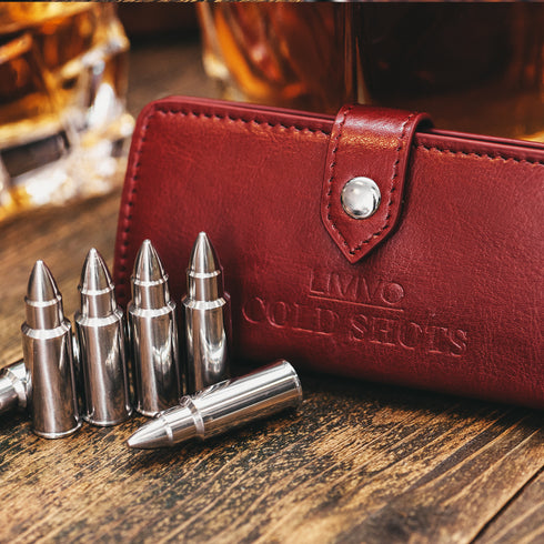 Whisky Bullet set with Leather Pouch - Red