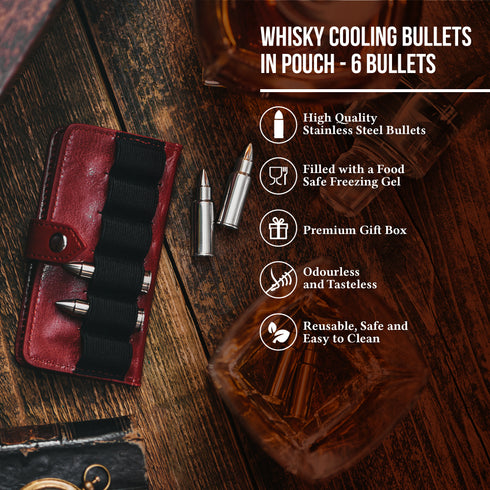 Whisky Bullet set with Leather Pouch - Red