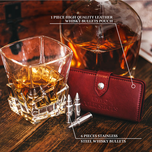 Whisky Bullet set with Leather Pouch - Red