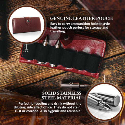 Whisky Bullet set with Leather Pouch - Red