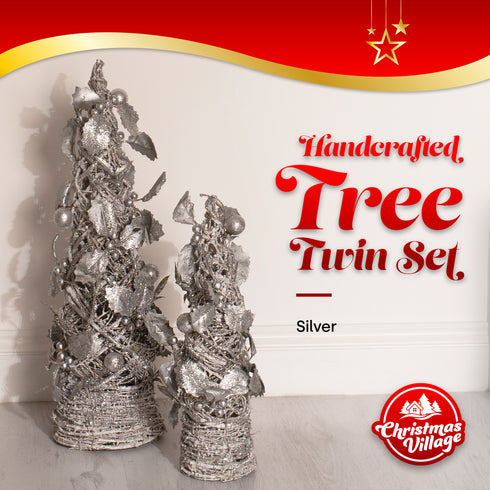 Set of 2 Christmas Tree Ornaments - Silver