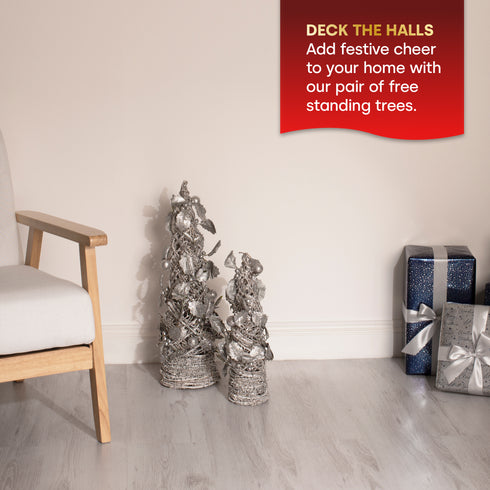 Set of 2 Christmas Tree Ornaments - Silver