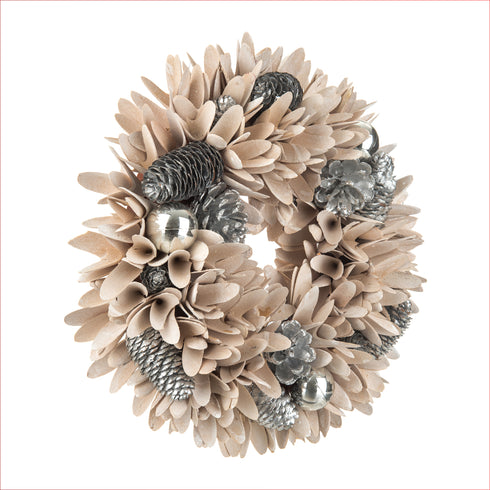 32cm Decorative Wreath with Pine Cones & Silver Baubles