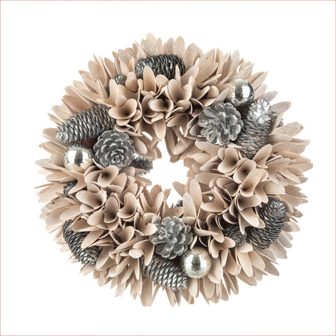 32cm Decorative Wreath with Pine Cones & Silver Baubles