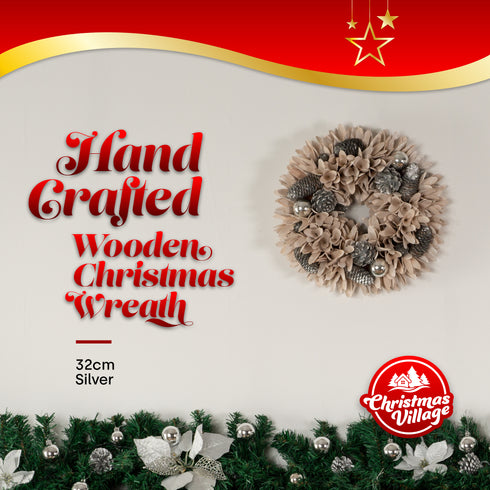 32cm Decorative Wreath with Pine Cones & Silver Baubles
