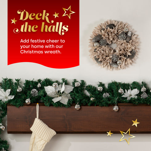 32cm Decorative Wreath with Pine Cones & Silver Baubles