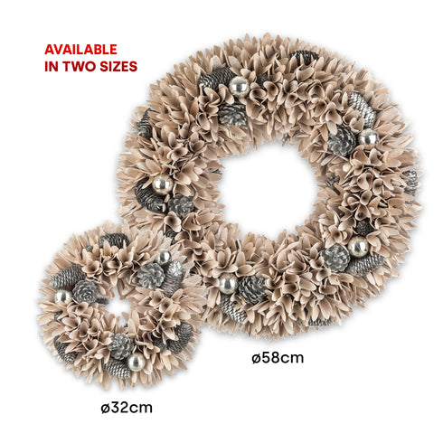 32cm Decorative Wreath with Pine Cones & Silver Baubles
